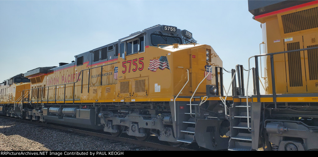 UP 5755 Brand New Rebuilt/Remodeled C44ACM as the #3 Motor on the Wabtec/BNSF Interchange-Delivery Track.
